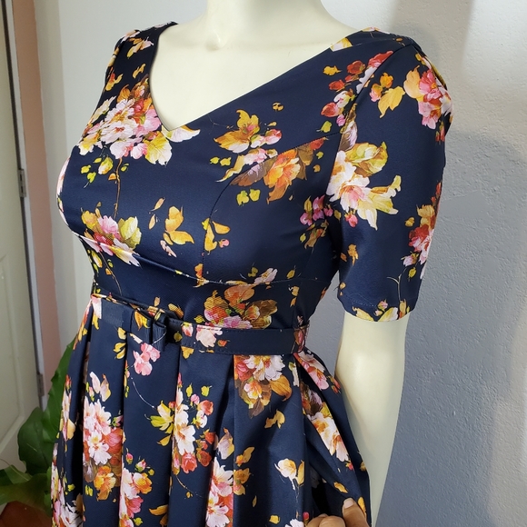 ModCloth Navy Floral Elegant Fit & Flare Dress - Picture 10 of 10